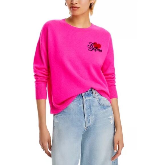 Aqua Cashmere Ti Amo Crew Neck Pink 100% Cashmere Sweater Size XS Exclusive - Picture 1 of 13